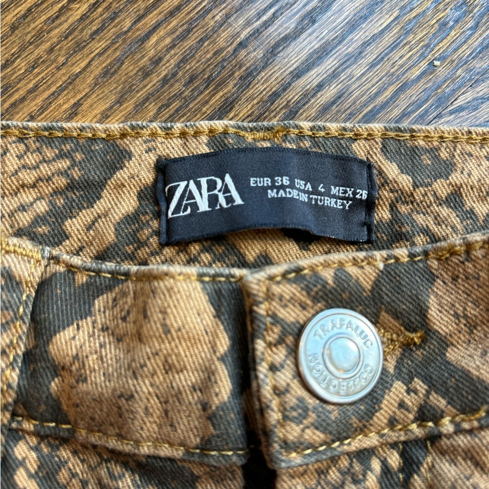 NWT Zara Brown Python Snake Print Stretch High Rise Skinny Jeans Womens Size 4 - Picture 5 of 13